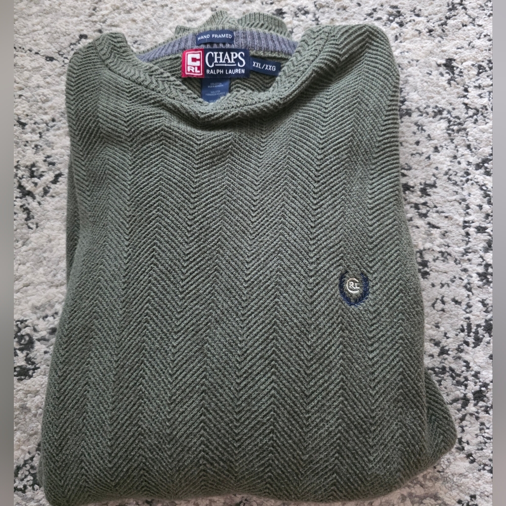 Vintage Chaps Ralph Lauren Hand Framed Knit Crewneck Sweater Mens XXL Green